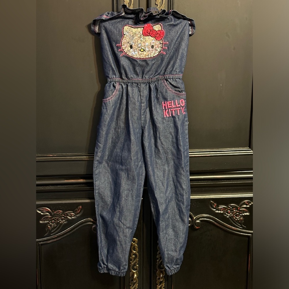Hello Kitty Girls Denim Jumpsuit with spaghetti straps young girls size 6 - Picture 3 of 12